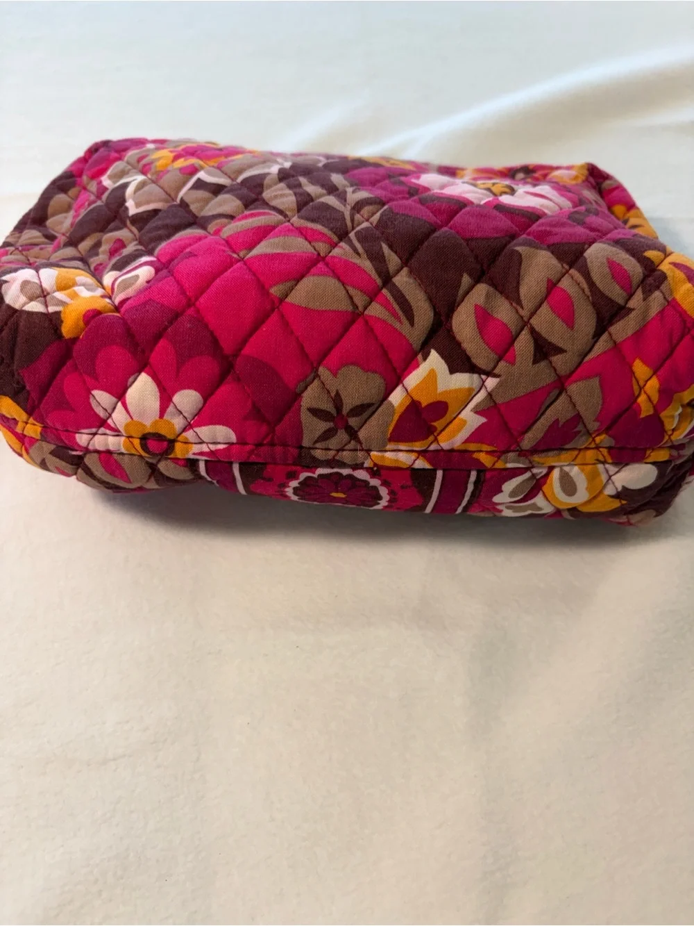 Vera Bradley Quilted‎ Floral Cosmetic Pouch in Pink, Brown and Yellow